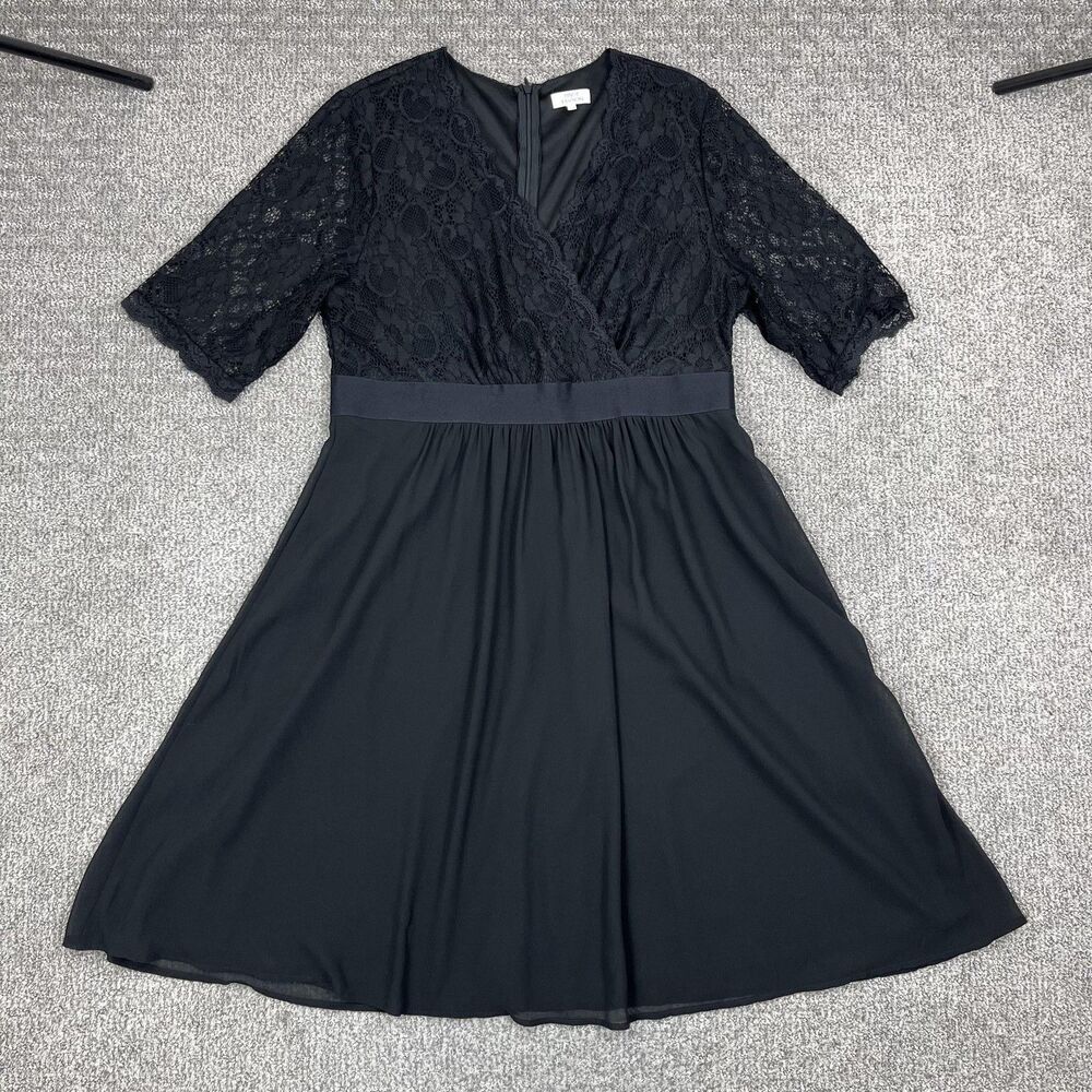 PINUP FASHION Dress Womens 16W Plus Black Lace Fit Flare Midi Party Cocktail